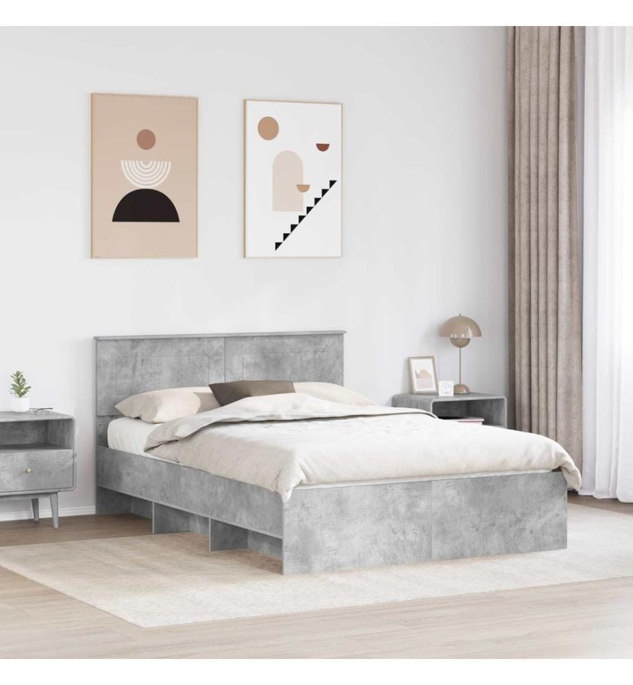 Cadre de lit Gris béton 150 x 200 cm Bois d'ingénierie
