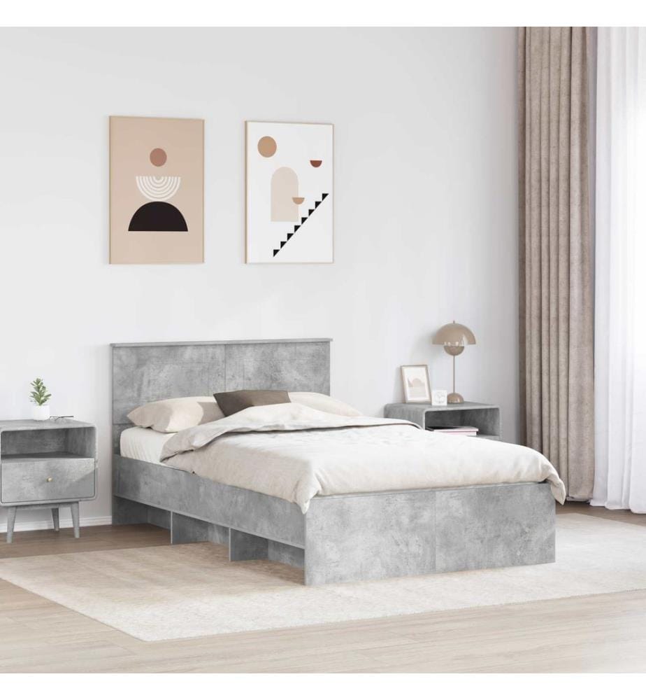 Cadre de lit Gris béton 137 x 203 cm Bois d'ingénierie