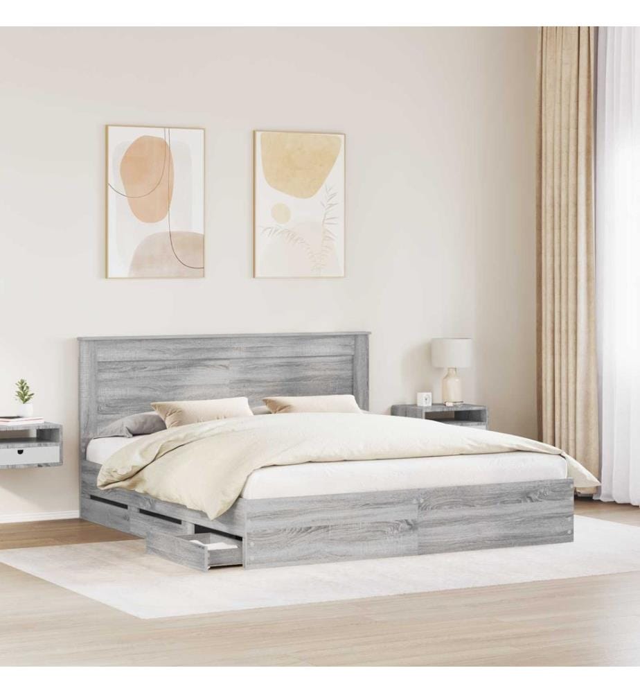 Cadre de lit Gris Sonoma 200 x 200 cm Bois Ingénierie