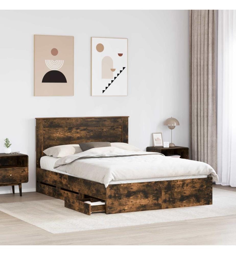 Cadre de lit Chêne fumé 140 x 190 cm Bois Ingénierie