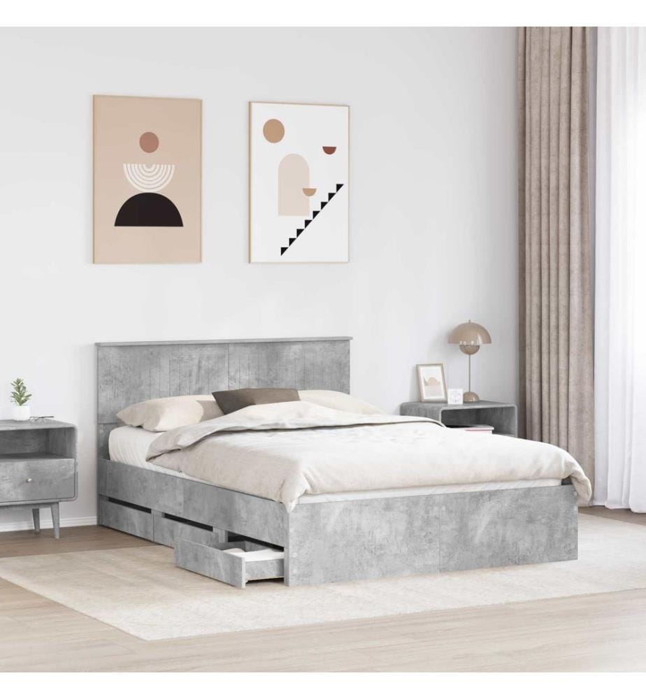 Cadre de lit Gris béton 140 x 190 cm Bois Ingénierie
