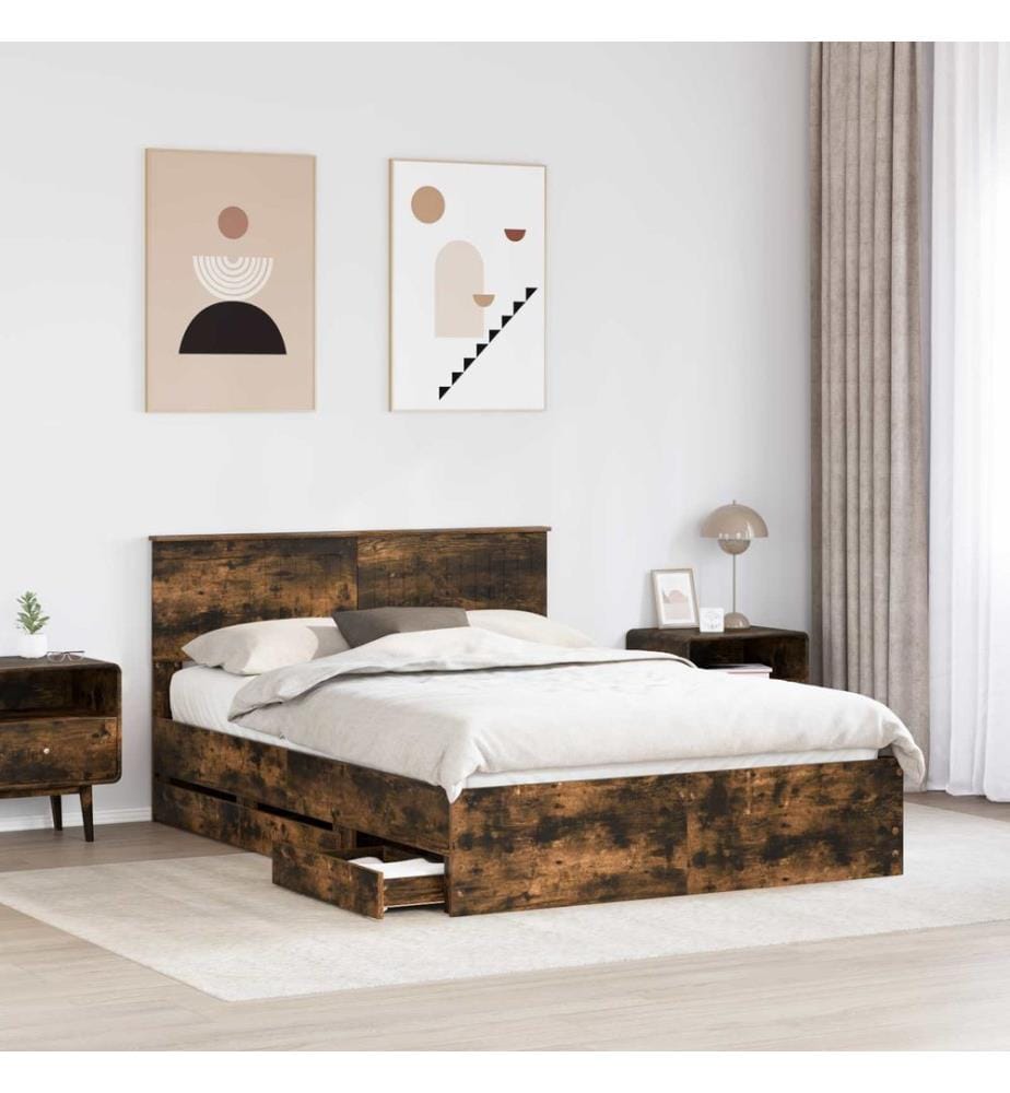 Cadre de lit Chêne fumé 140 x 190 cm Bois Ingénierie