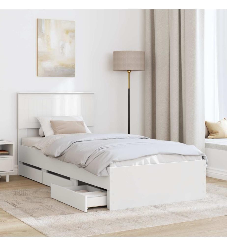 Bettrahmen mit Schubladen Weiss 90 x 200 cm Ingenieurs Holz