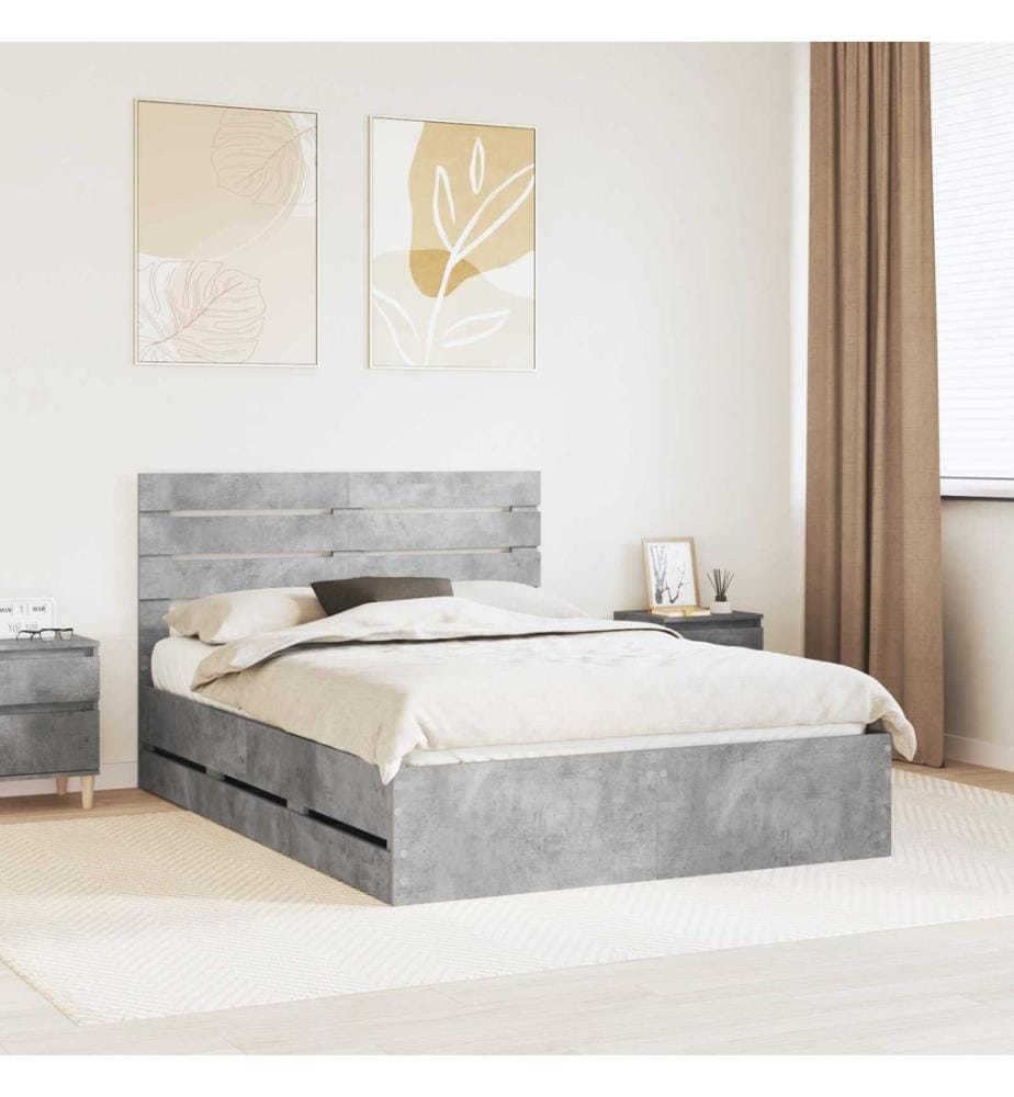 Cadre de lit Gris béton 140 x 190 cm Bois Ingénierie