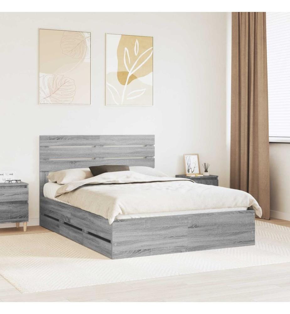 Cadre de lit Gris Sonoma 140 x 190 cm Bois Ingénierie