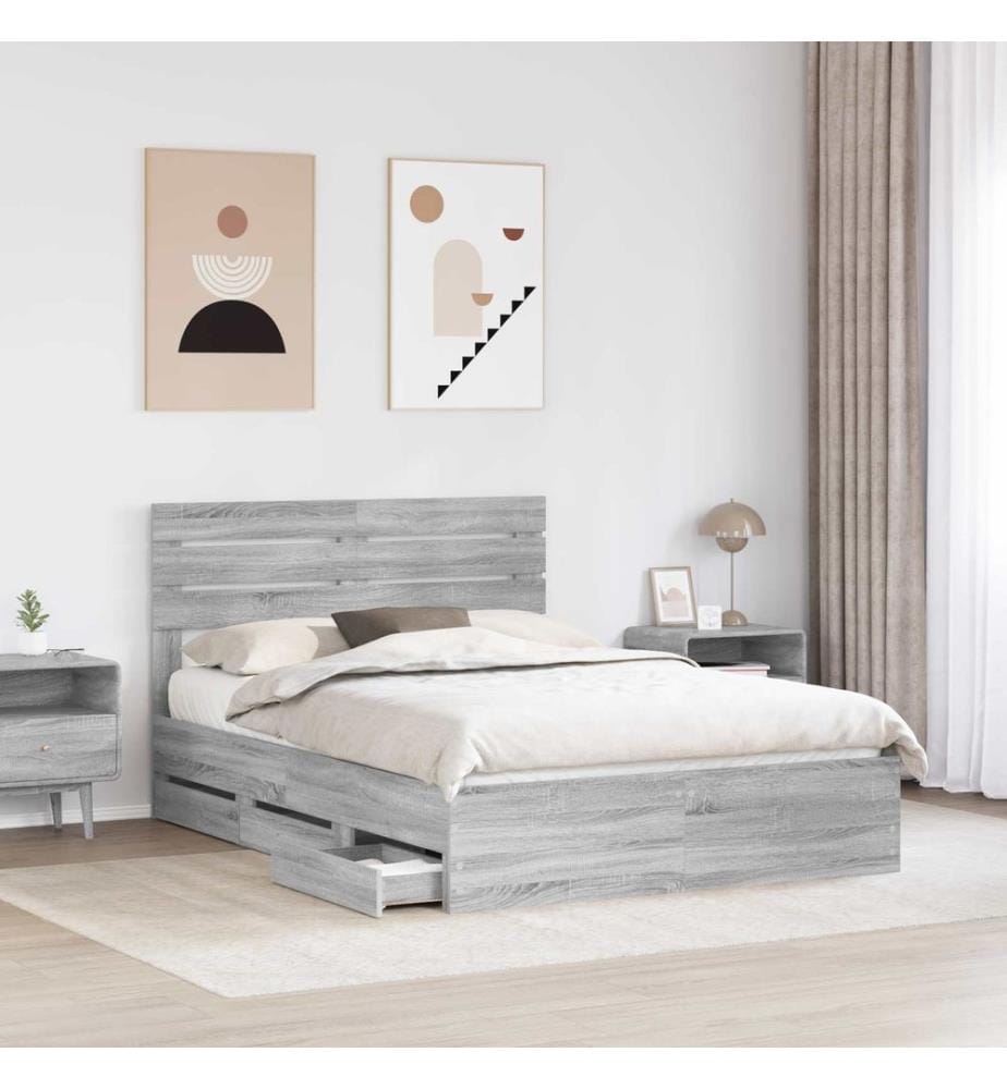 Cadre de lit Gris Sonoma 140 x 190 cm Bois Ingénierie