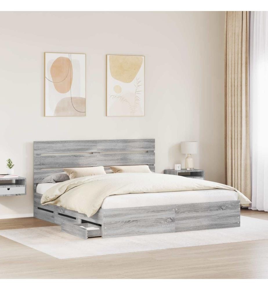 Cadre de lit Gris Sonoma 200 x 200 cm Bois Ingénierie