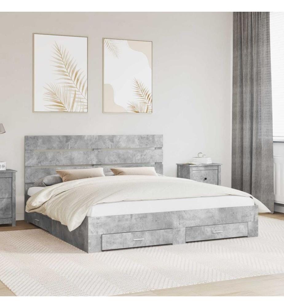 Cadre de lit Gris béton 200 x 200 cm Bois d'ingénierie