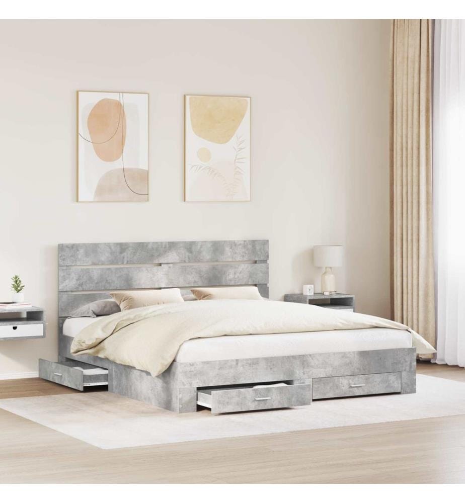 Cadre de lit Gris béton 200 x 200 cm Bois d'ingénierie