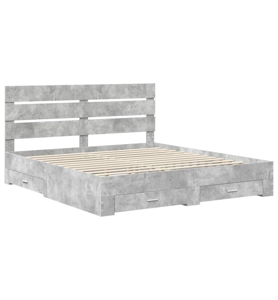 Cadre de lit Gris béton 200 x 200 cm Bois d'ingénierie