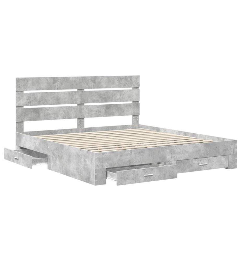 Cadre de lit Gris béton 200 x 200 cm Bois d'ingénierie