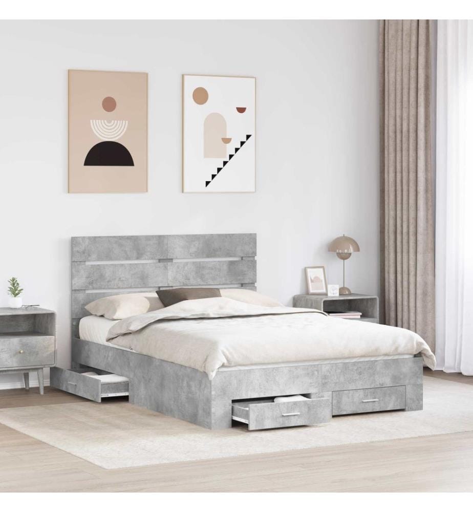 Cadre de lit Gris béton 140 x 190 cm Bois d'ingénierie