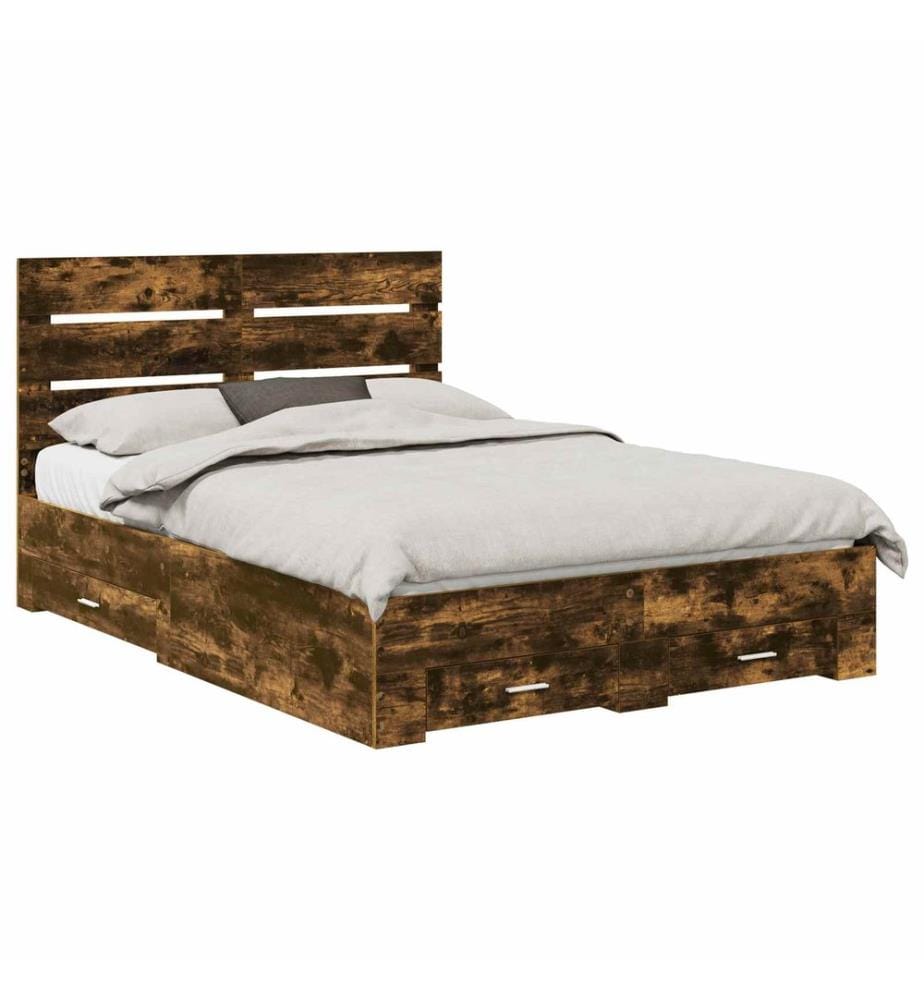 Cadre de lit Chêne fumé 140 x 190 cm Bois d'ingénierie
