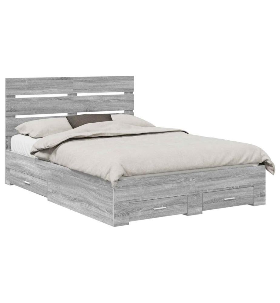Cadre de lit Gris Sonoma 140 x 190 cm Bois d'ingénierie