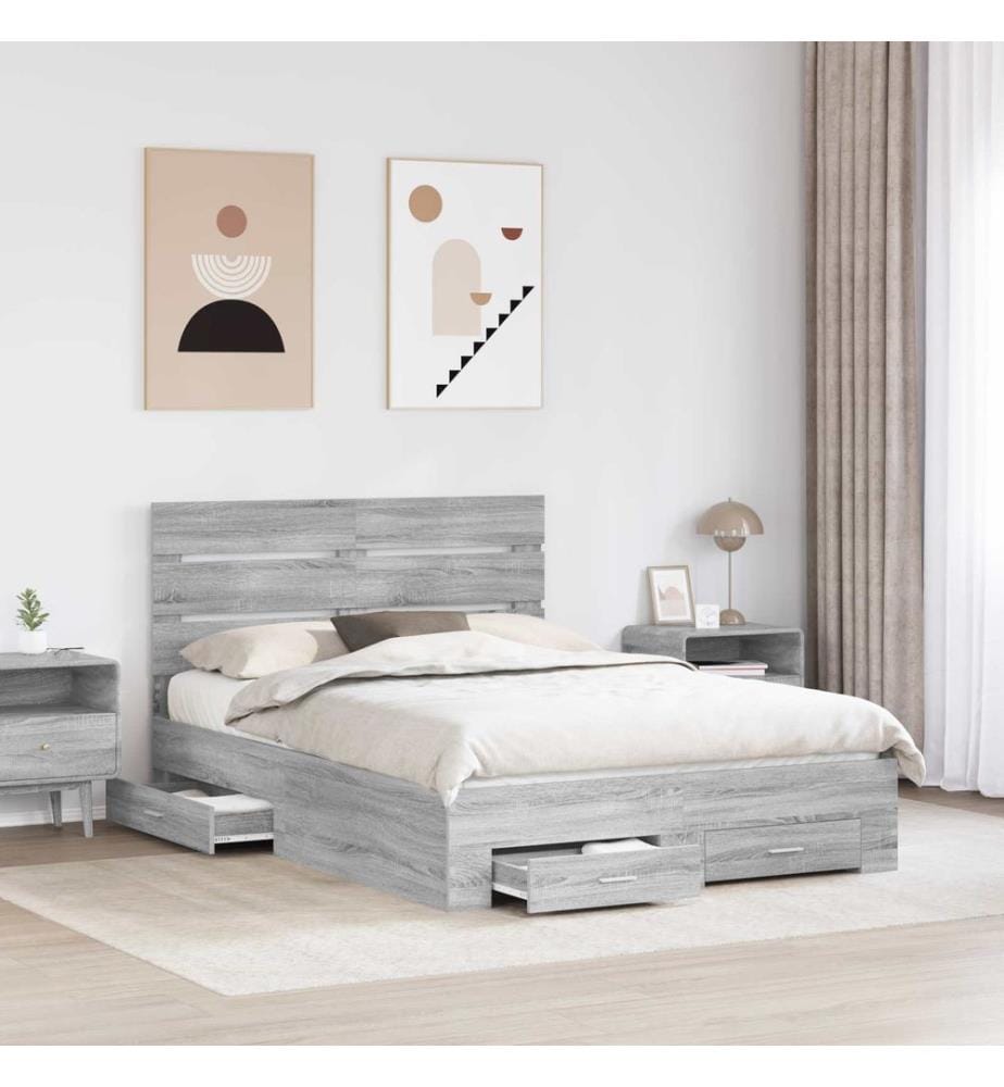 Cadre de lit Gris Sonoma 140 x 190 cm Bois d'ingénierie