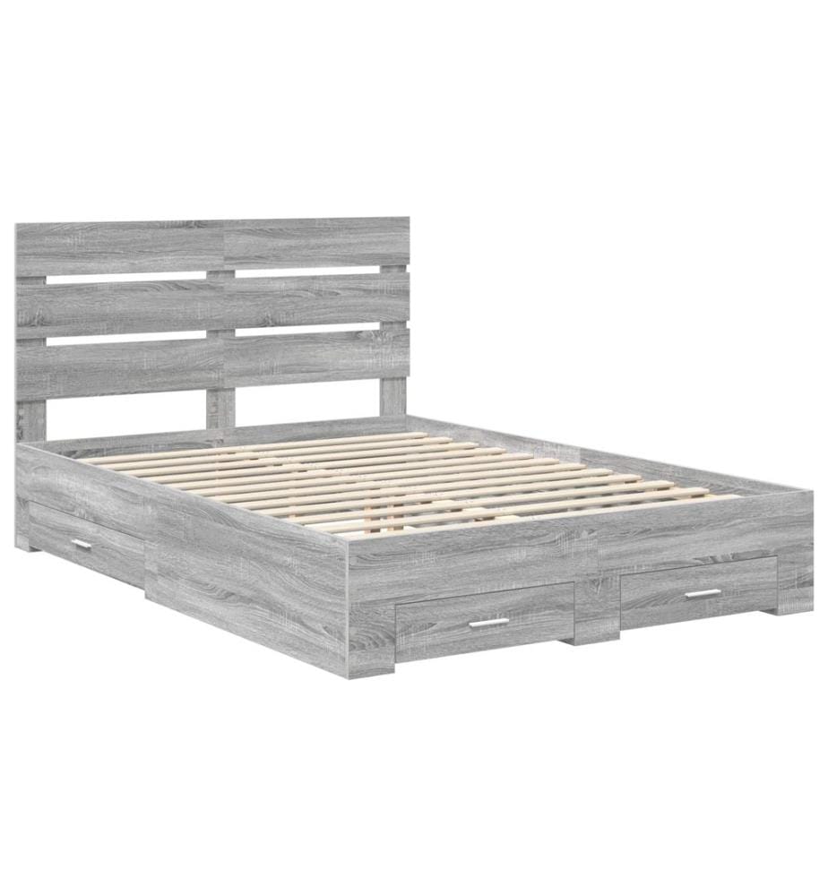 Cadre de lit Gris Sonoma 140 x 190 cm Bois d'ingénierie