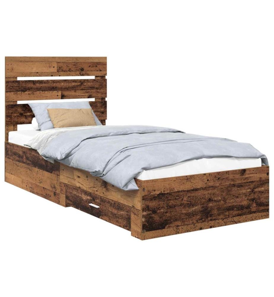 Bettrahmen mit Schubladen Altholz 90 x 190 cm Holzwerkstoff