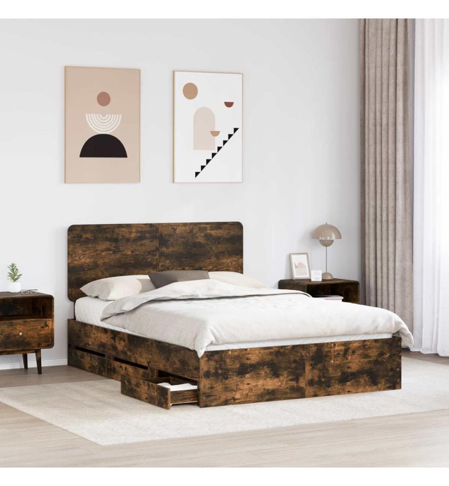 Cadre de lit Chêne fumé 140 x 190 cm Bois Ingénierie