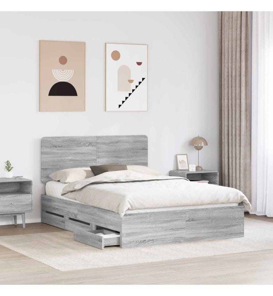 Cadre de lit Gris Sonoma 140 x 190 cm Bois Ingénierie