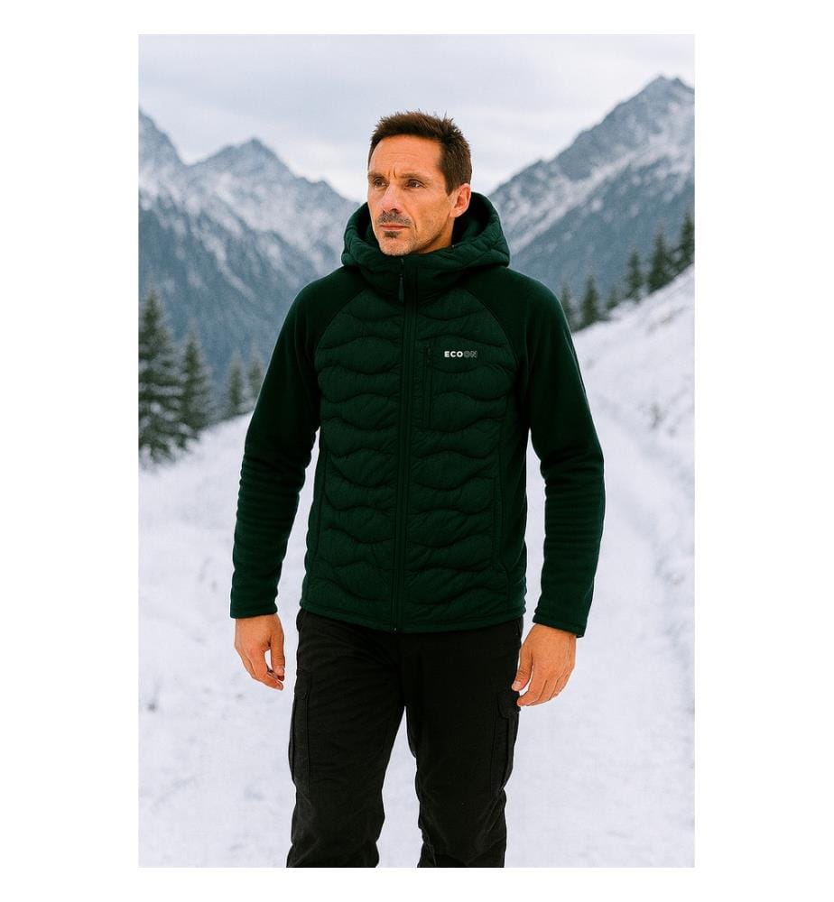 Isolierende Hybridjacke mit Kapuze - Dunkelgrün