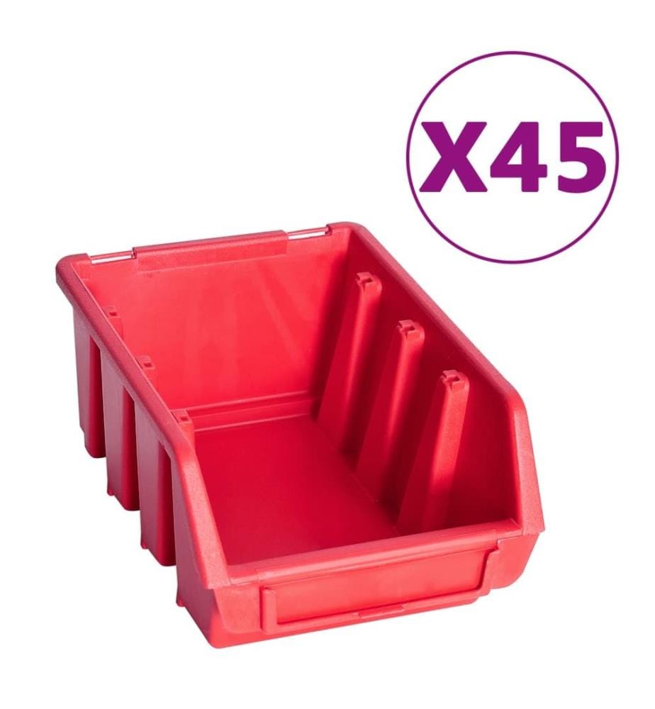 96-tlg. Behälter-Set für Kleinteile mit Wandplatten Rot Schwarz