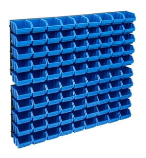 96tlg. Behälter-Set für Kleinteile mit Wandplatten Blau Schwarz