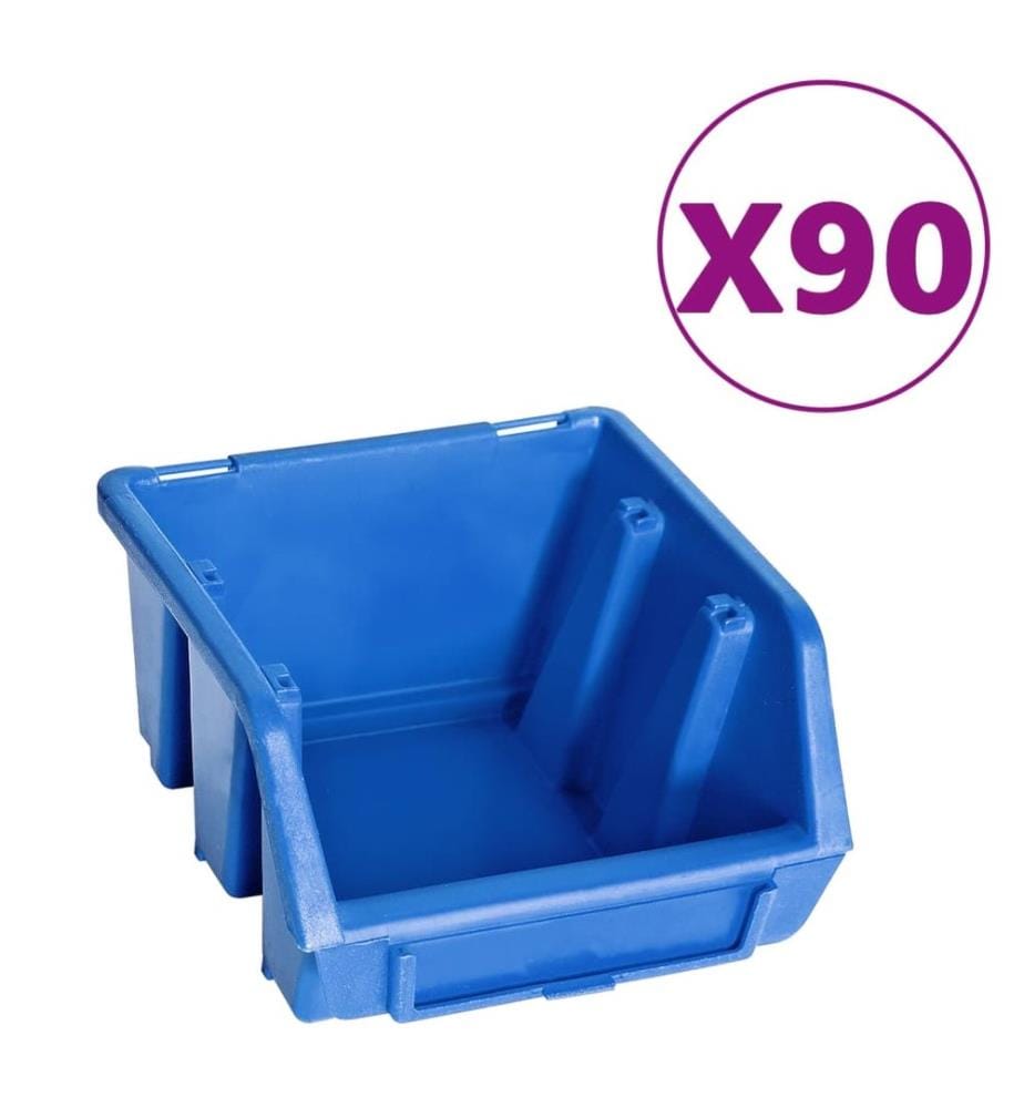 96tlg. Behälter-Set für Kleinteile mit Wandplatten Blau Schwarz