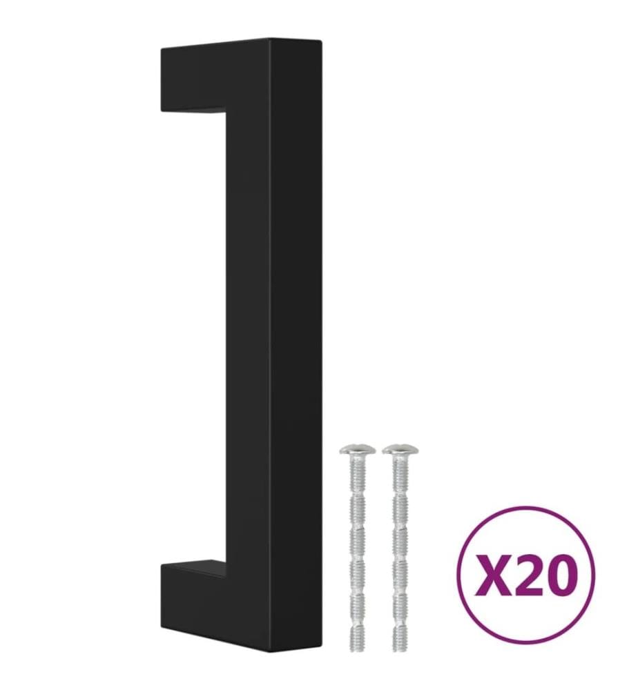 Poignées d'armoire 20 pcs noir 96 mm acier inoxydable