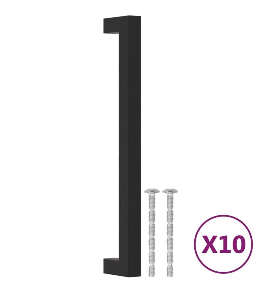 Poignées d'armoire 10 pcs noir 192 mm acier inoxydable