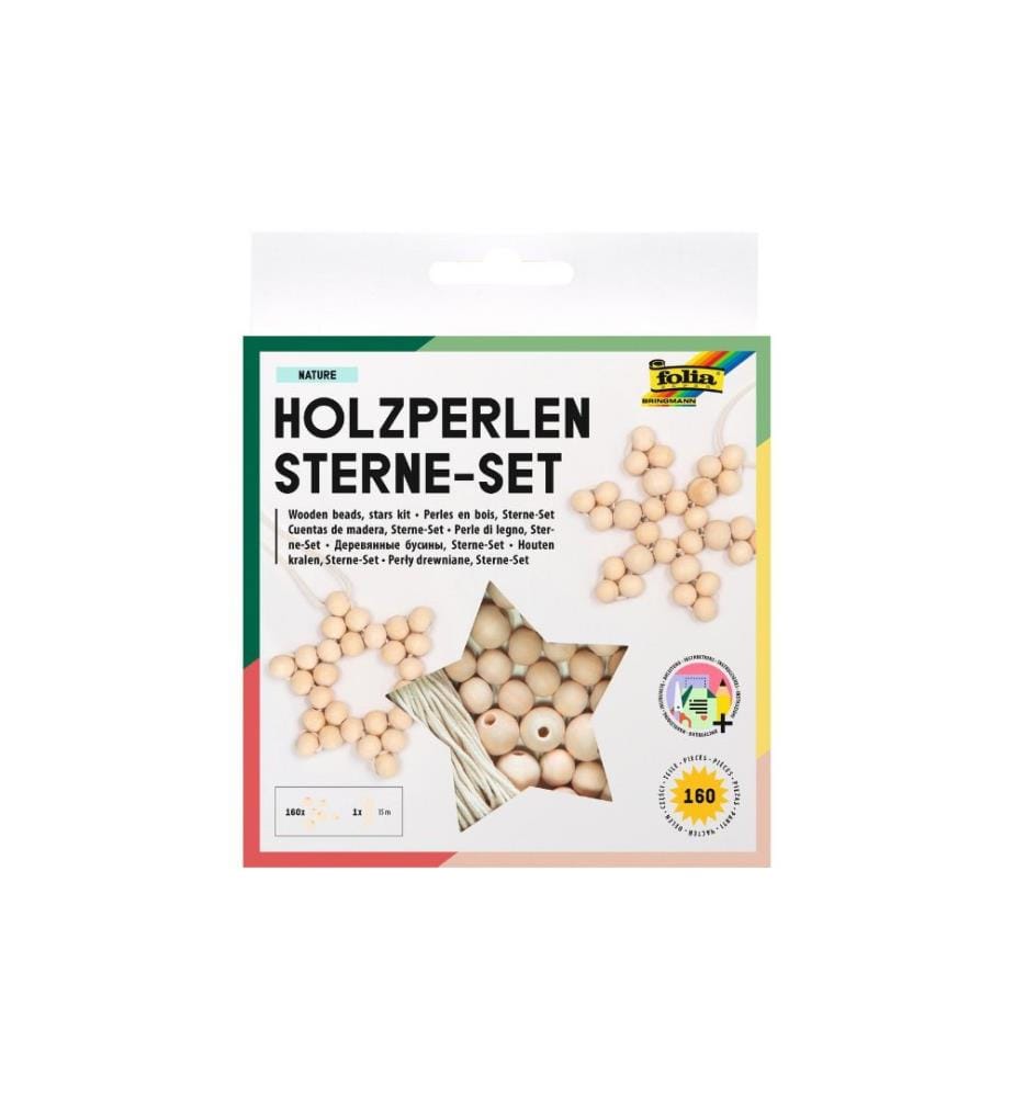 FOLIA - Bastelset Holzperlen Sterne Nature