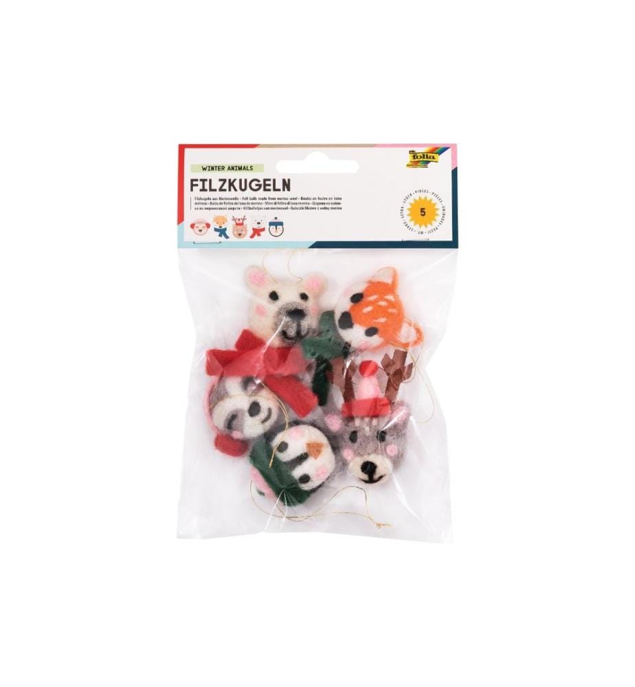 FOLIA - Weihnachtskugel Filz Wintertiere Mehrfarbig