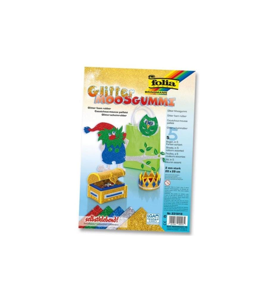 FOLIA - Moosgummi-Set Glitter selbstklebend, 5 Stück