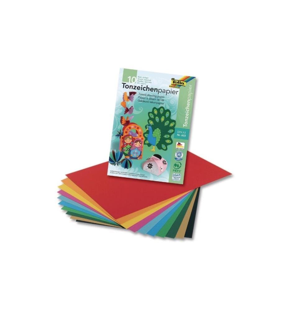 FOLIA - Tonzeichenpapier A3 Mehrfarbig