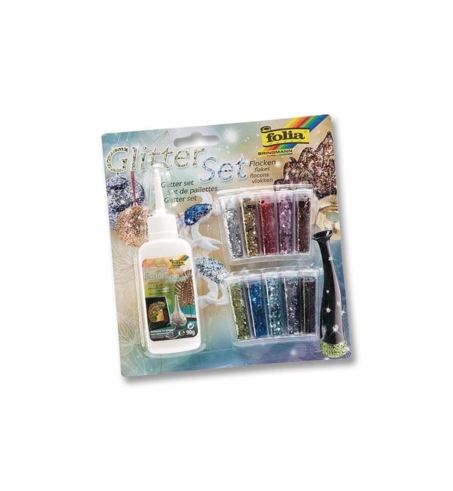 FOLIA - Glitzerset Flocken, 10 Farben