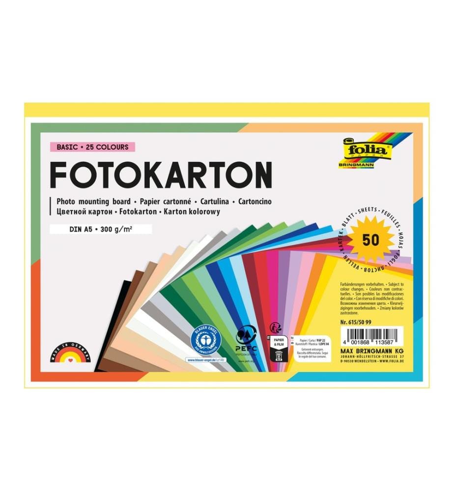 Folia Fotokarton A5 300 g/m² 25 Farben sortiert 50 Blatt