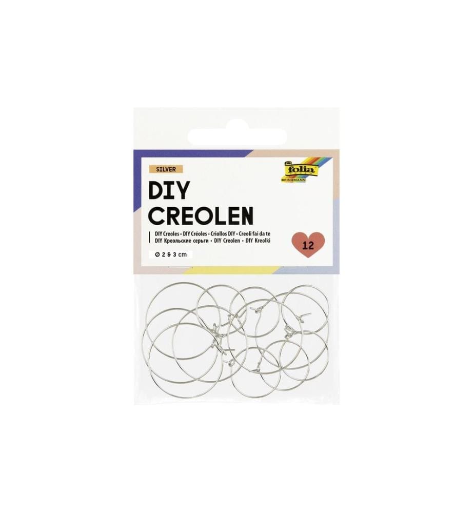 Folia DIY Creolen 12 Stück, 2 cm und 3 cm, silber
