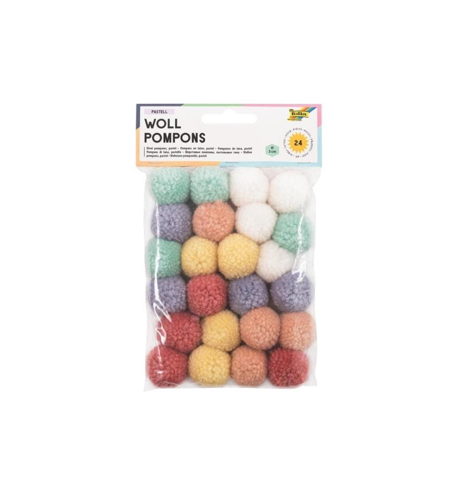 Folia Pompons en laine Pompons en laine pastel 24 pièces 3 cm