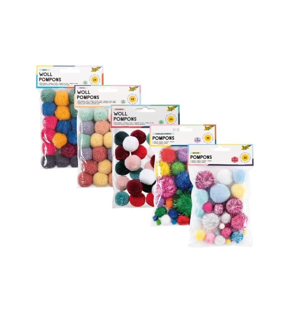 Folia Pompons en laine Pompons en laine pastel 24 pièces 3 cm