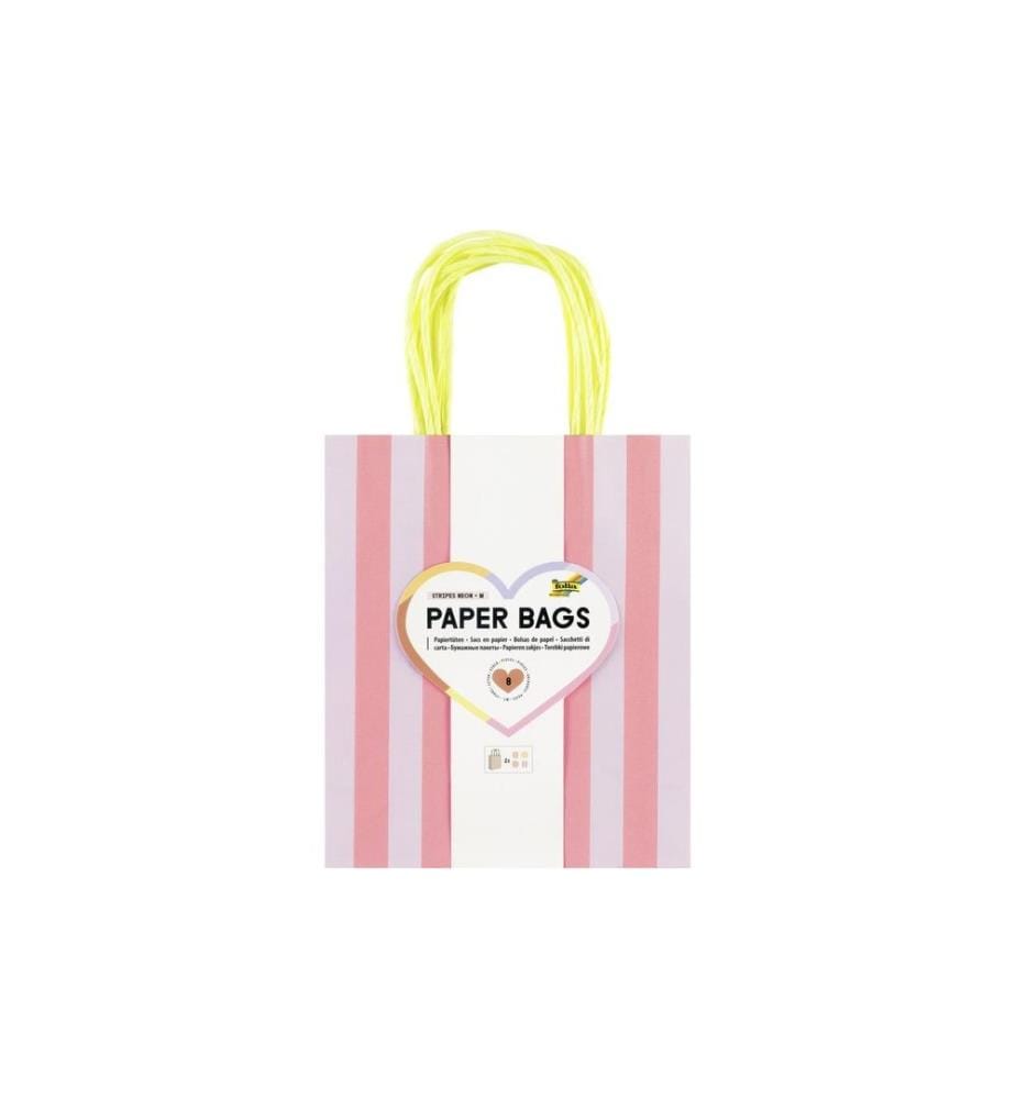 Folia Paper Bags M 8 Stück,18 x 8 x 21 cm, 4 Motive sortiert