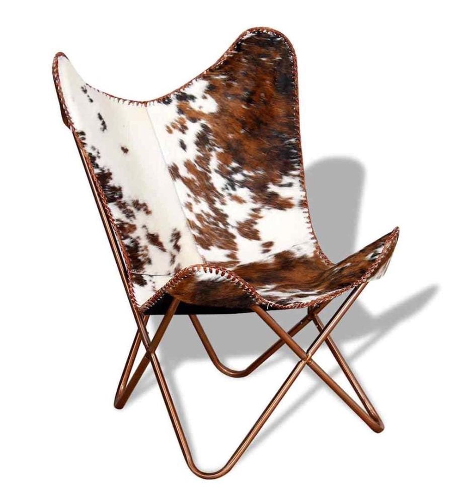 Chaise papillon marron et blanc cuir de vache