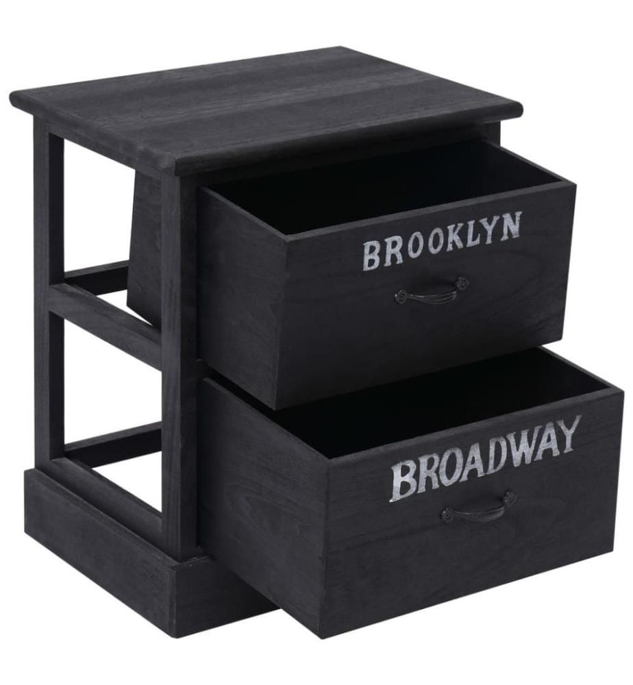 2 pcs Tables de chevet Noir 38x28x45 cm Bois de Paulownia