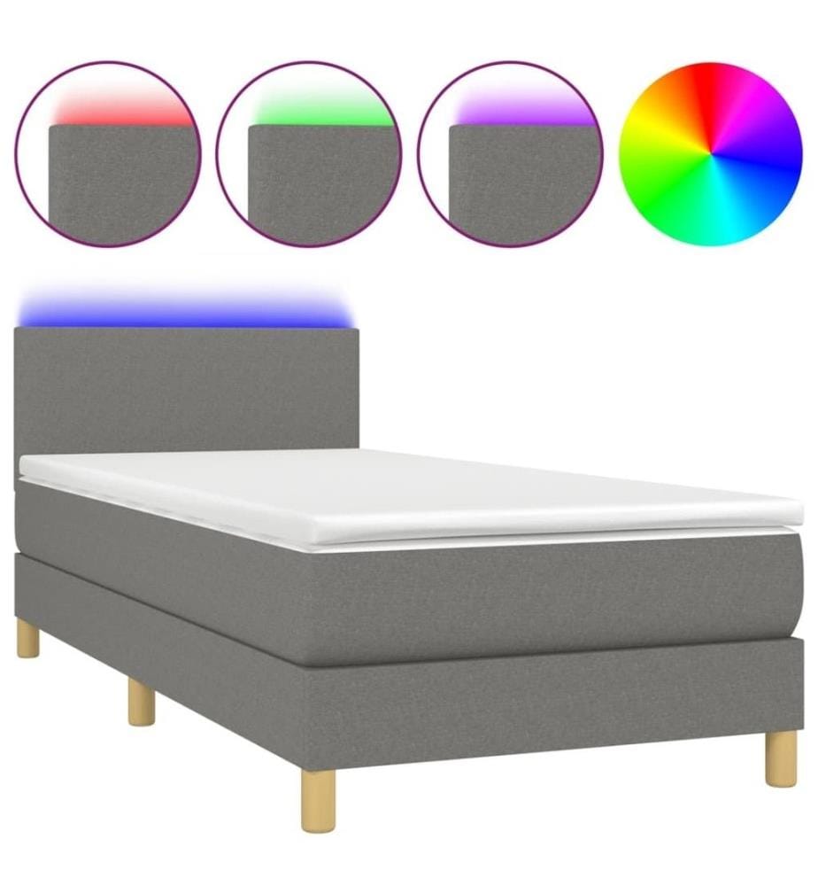 Sommier tapissier avec matelas et LED Gris foncé 90x190cm Tissu