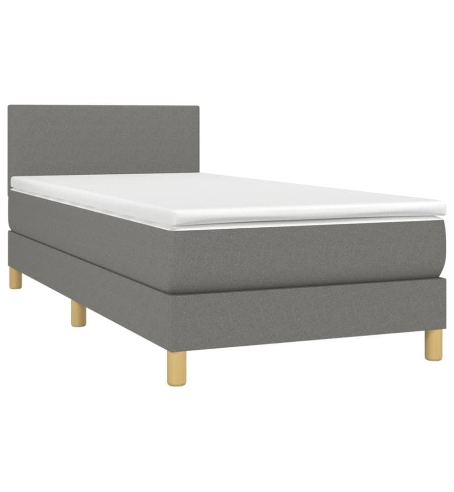 Sommier tapissier avec matelas et LED Gris foncé 90x190cm Tissu