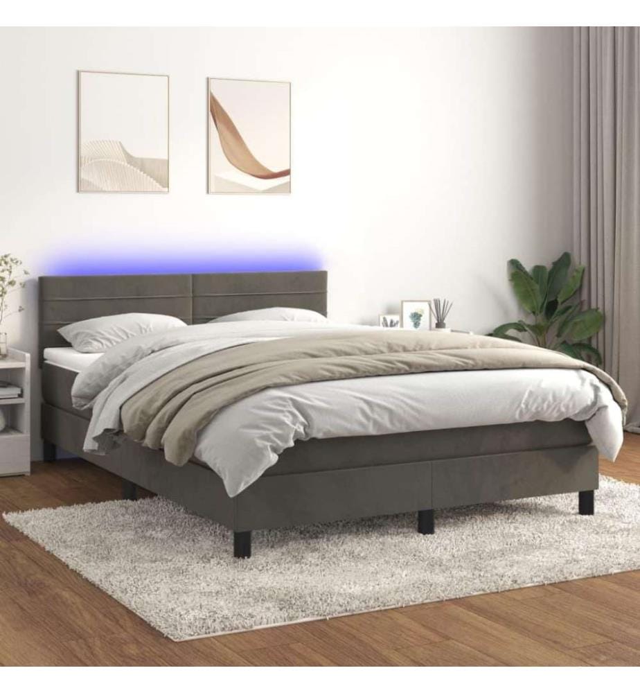 Boxspringbett mit Matratze & LED Dunkelgrau 140x200 cm Samt