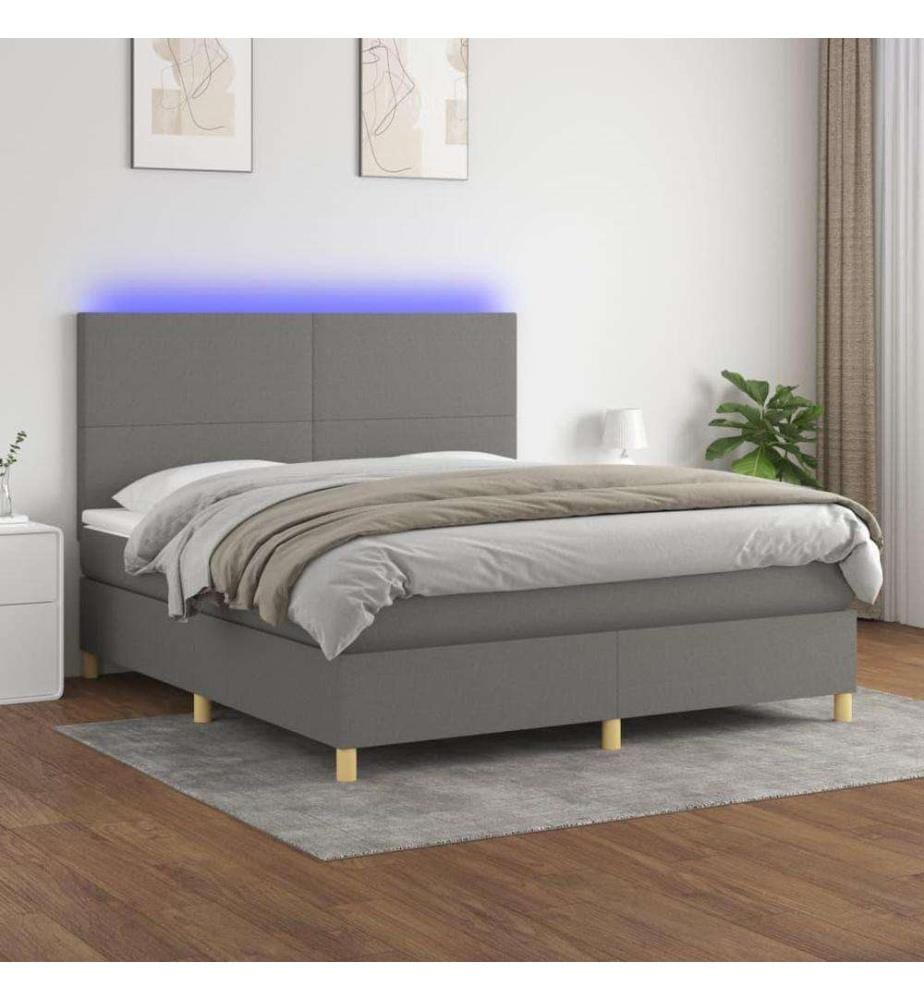 Boxspringbett mit Matratze & LED Dunkelgrau 180x200 cm Stoff
