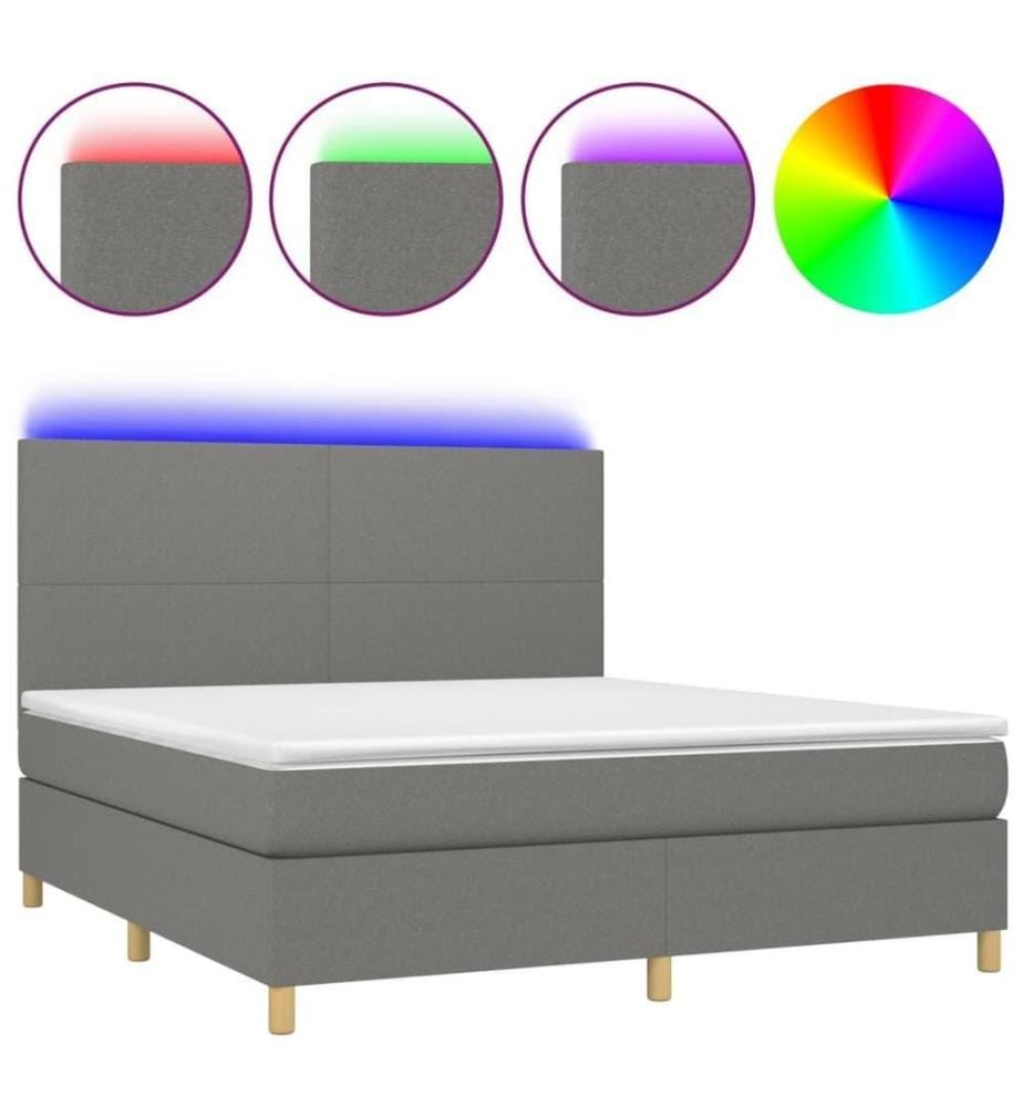 Boxspringbett mit Matratze & LED Dunkelgrau 180x200 cm Stoff
