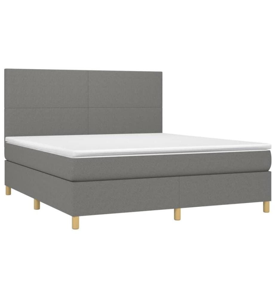 Boxspringbett mit Matratze & LED Dunkelgrau 180x200 cm Stoff