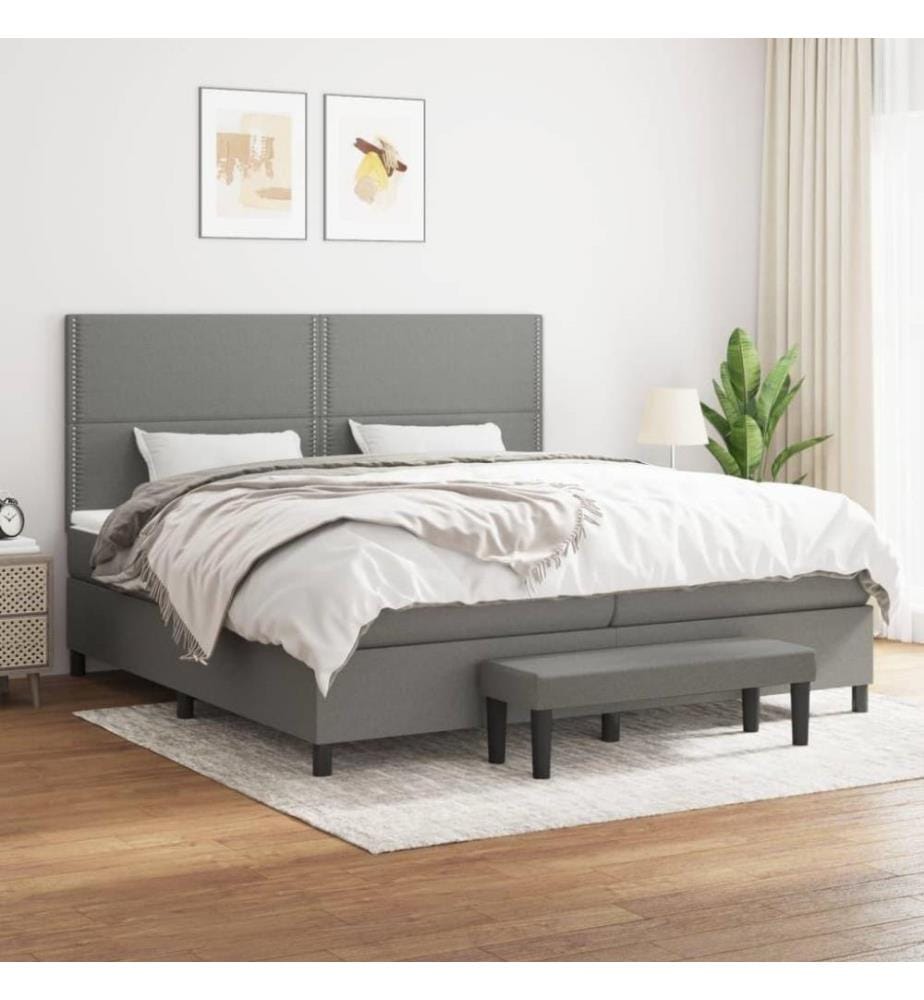 Lit à sommier tapissier avec matelas Gris foncé 200x200cm Tissu