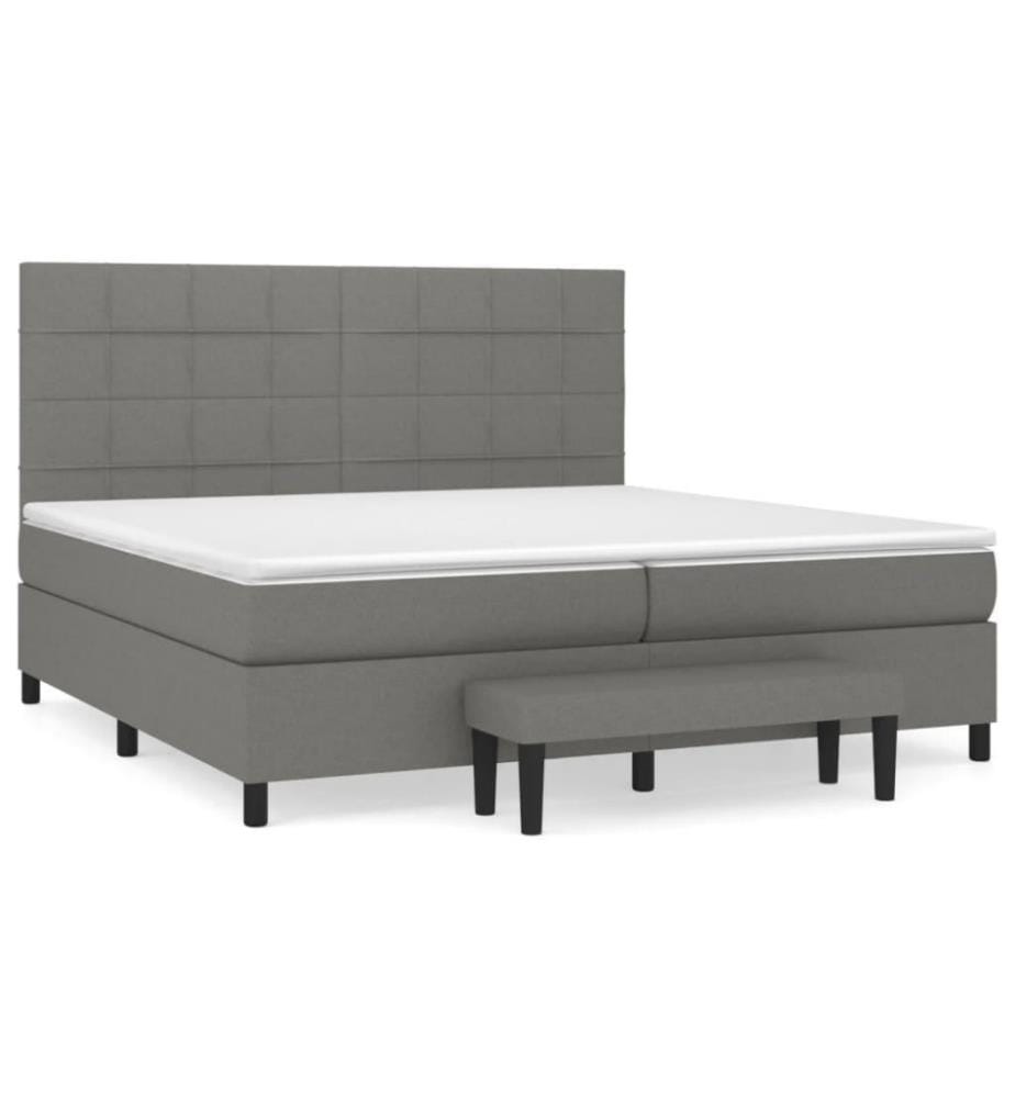 Lit à sommier tapissier avec matelas Gris foncé 200x200cm Tissu