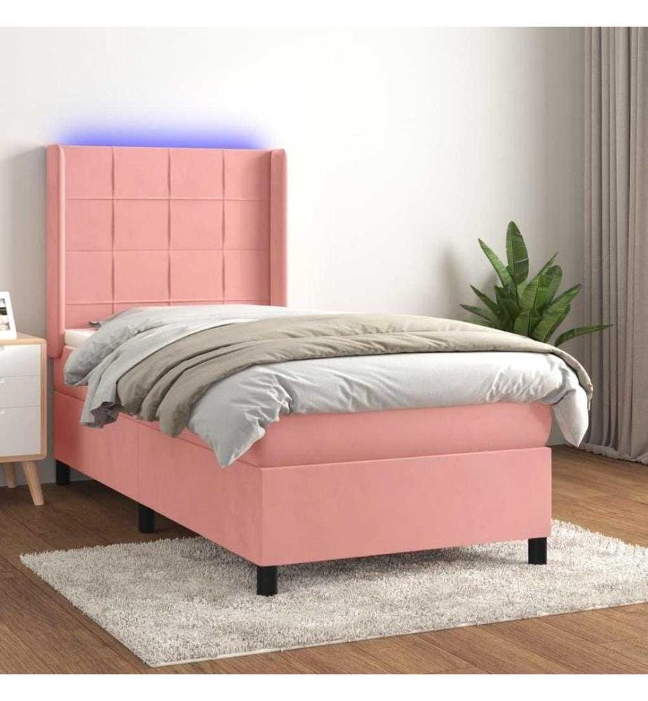 Boxspringbett mit Matratze & LED Rosa 90x200 cm Samt